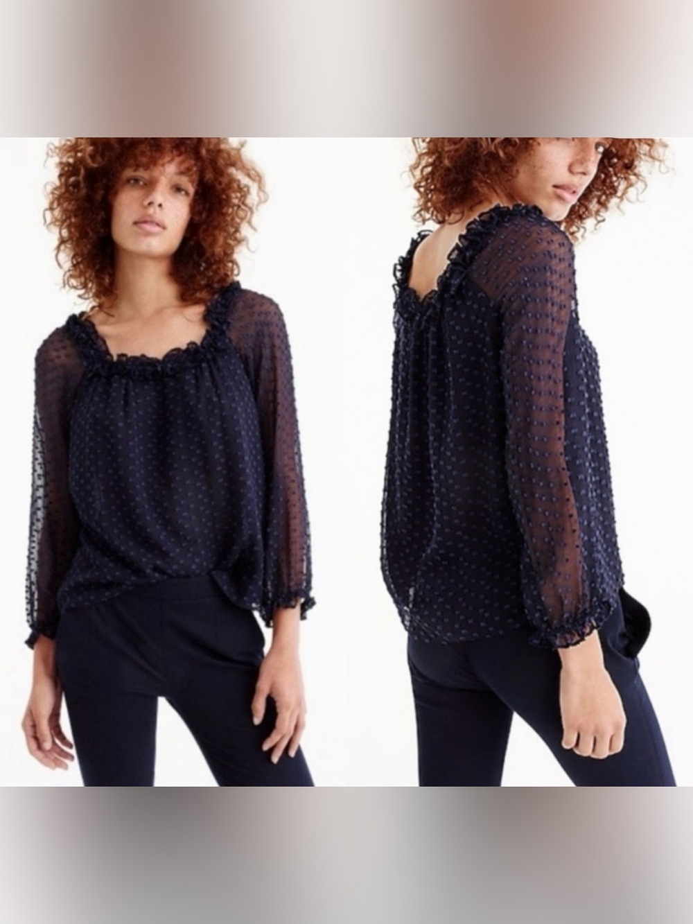 J. Crew Penny Ruffle Clip Dot Long Sleeve Blouse